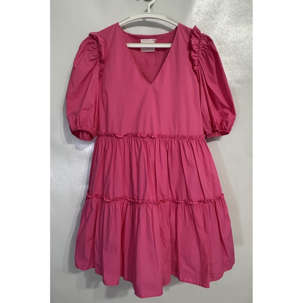 Hyacinth House Tuckernuck Large Pascale Dress Cotton Tiered Dress Fuschia